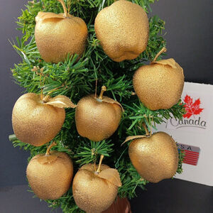 Golden Apple Christmas Ornaments Set Of 8pcs Plastic With Leaf CN